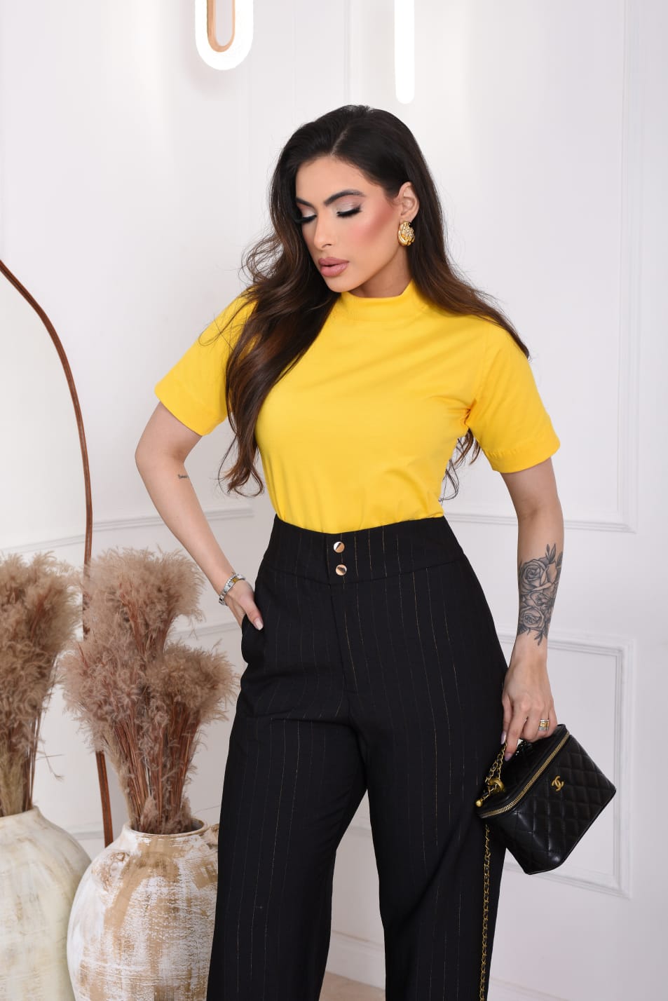 T-Shirt Gola Alta em Algodão Marigold