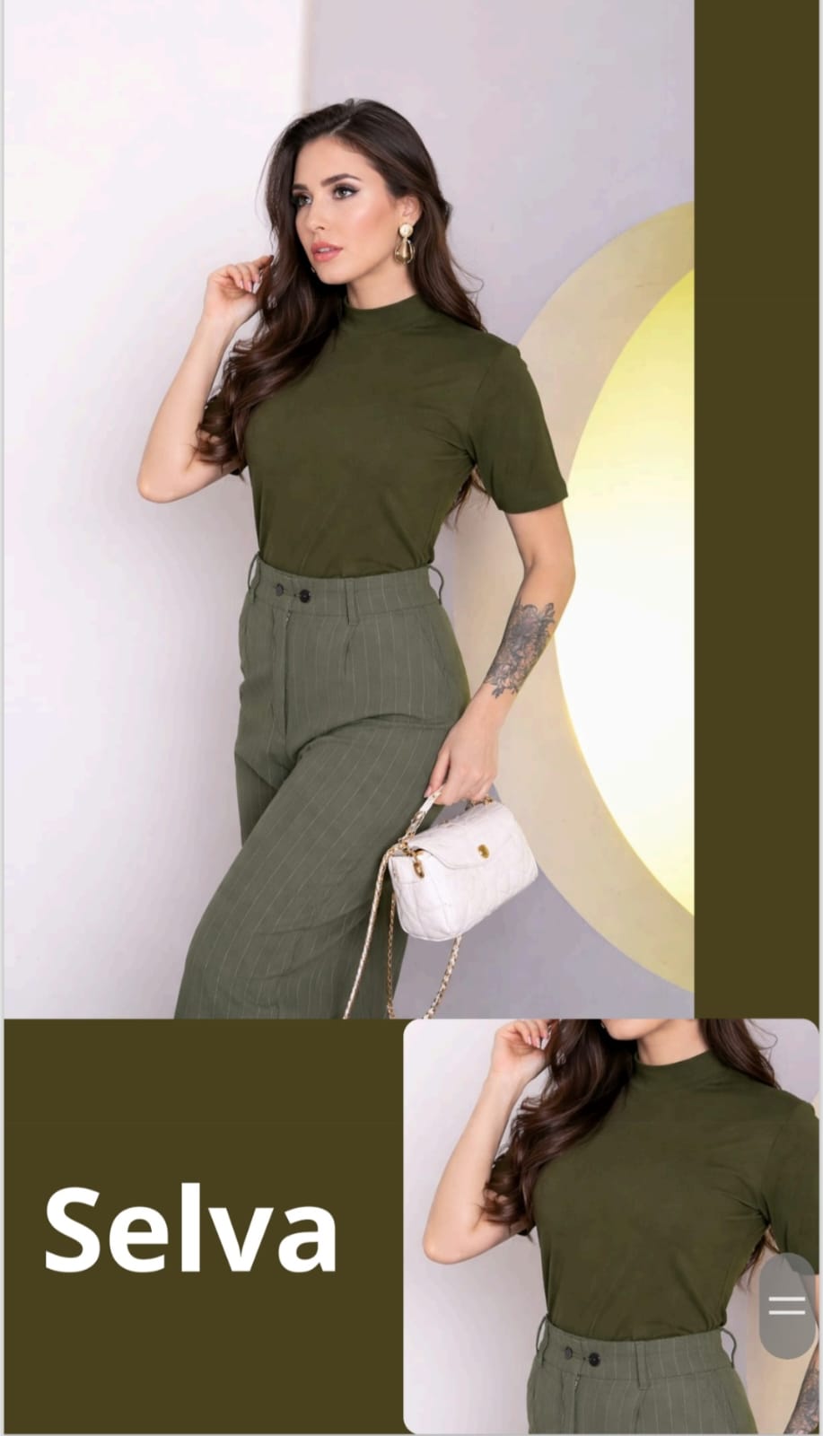 T-Shirt Gola Alta em Algodão Verde Selva