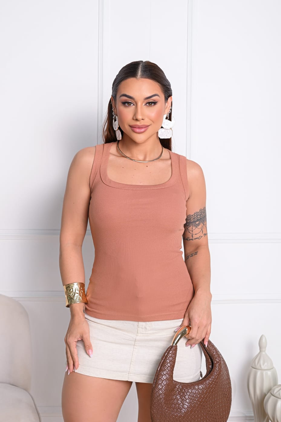 Regata em Malha Canelada Menegotti – 100% Algodão Pantoni