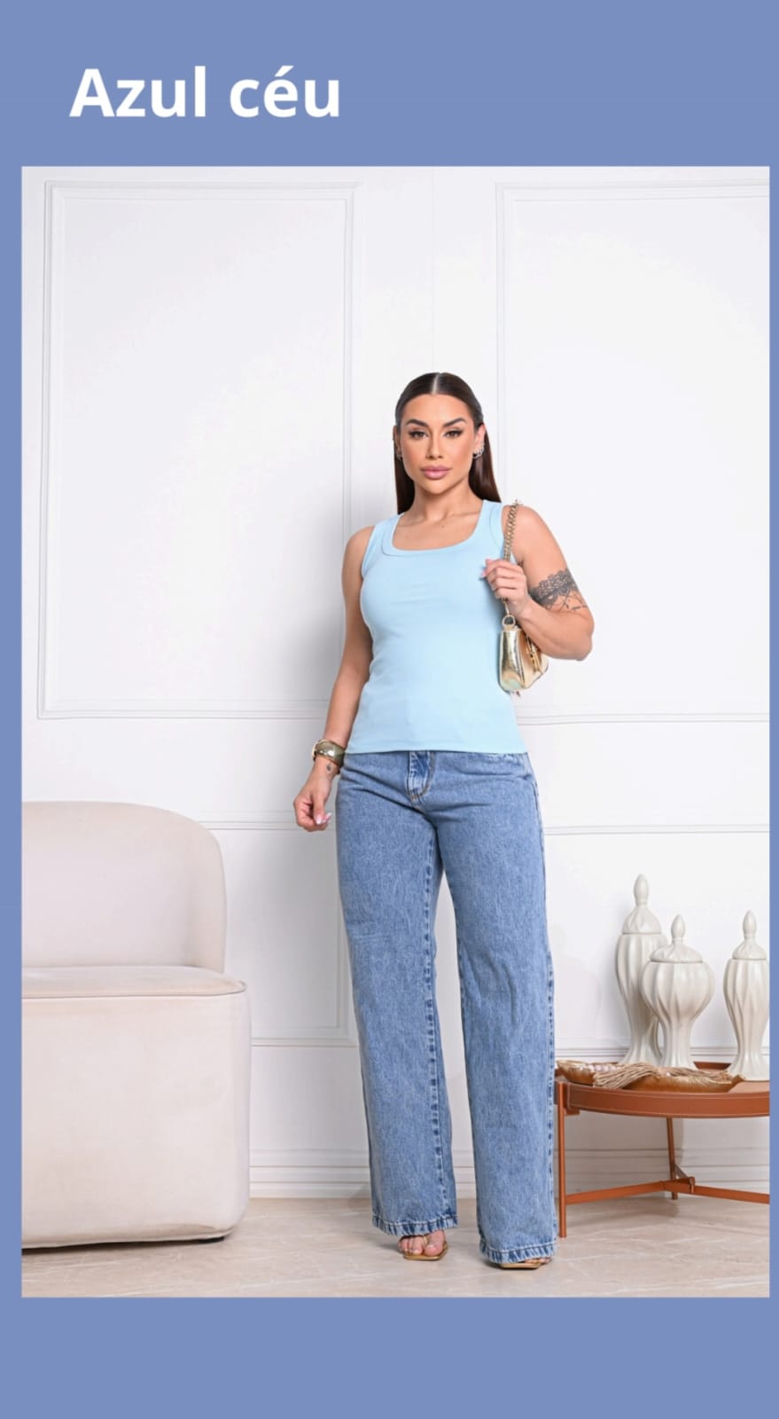 Regata em Malha Canelada Menegotti – 100% Céu Azul