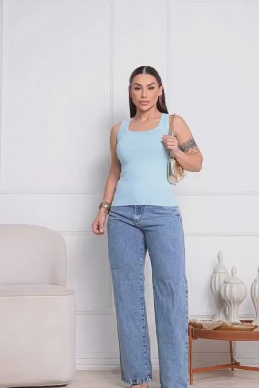 Regata em Malha Canelada Menegotti – 100% Céu Azul